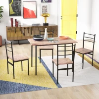 HOMCOM Set din 5 Piese cu Masă de Bucătărie Dreptunghiulară și 4 Scaune Moderne din MDF și Oțel, 110x70x75 cm , Maro(m-10)