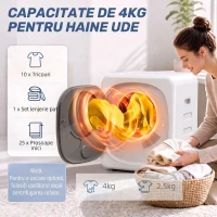 HOMCOM Mini Uscător de Rufe Portabil 2.5 kg, 5 Programe, 800W, Până la 60℃, Timer, Tambur Oțel Inoxidabil, Casă, Alb(m-5)