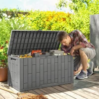 Outsunny Ladă de Grădină 227,4L cu Capac, Încuietoare, Protecție UV, 106,5x43x54,5 cm, Efect Lemn Gri(m-10)