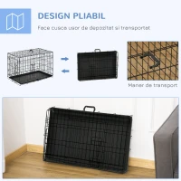 PawHut Cușcă Metalică pentru Câini, Pliabilă, cu 2 Uși și Încuietori de Siguranță, Ideală pentru Transport Auto sau Dresaj în Casă, 76x46x52 cm(m-13)