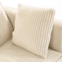 HOMCOM Sofá 4 Lugares com 2 Puffs com Armazenamento Sofá de Canto Modular em U 306 cm em Veludo Cotelê 4 Almofadas Creme(m-9)