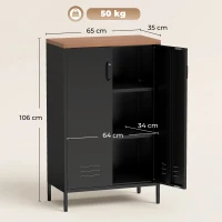 HOMCOM Bufet din Metal cu 2 Uși și Poliță Reglabilă, pentru Living/Birou, Negru(m-3)