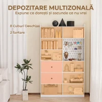 HOMCOM Bibliotecă Dublă cu 6 Niveluri, Sertare și Panou Perforat, Alb(m-4)