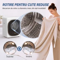 HOMCOM Mini Uscător de Rufe Portabil 2.5 kg, 5 Programe, 800W, Până la 60℃, Timer, Tambur Oțel Inoxidabil, Casă, Alb(m-6)
