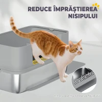 PawHut Litieră pentru Pisici Închisă din Oțel Inoxidabil XL cu Lopățică și Laterale Înalte, Gri(m-6)