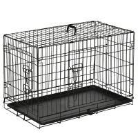 PawHut Cușcă Metalică pentru Câini, Pliabilă, cu 2 Uși și Încuietori de Siguranță, Ideală pentru Transport Auto sau Dresaj în Casă, 76x46x52 cm(m-10)