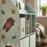 AIYAPLAY Meuble rangement enfant, bibliothèque enfants avec étagères ouvertes et 2 tiroirs en tissu, MDF, vert(m-10)