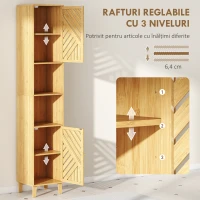 HOMCOM Coloană de baie cu 2 dulapuri și 2 rafturi, cu raft ajustabil, din bambus și PAL, 32x30x170 cm(m-5)