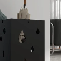HOMCOM Paraplubak, 4 Haken, Lekbak, Staal, Zwart(m-7)