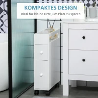 HOMCOM Badkamerkast op wielen, smal design, twee lades, vier wielen, wit, 16 x 49,5 x 66 cm(m-6)