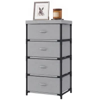 HOMCOM Cómoda para Dormitorio con 4 Cajones de Tela Marco de Acero Cajonera para Salón Oficina Vestidor Gris(m-7)