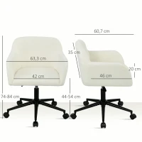 HOMCOM Draaibare Bureaustoel met Wielen, Bureaustoel, Fleece-Stof, Schuim, Verstelbaar, Thuiswerk, Crème(m-3)