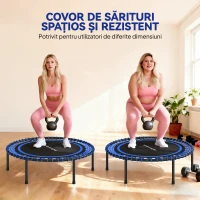 SPORTNOW Trambulina Fitness (cu 36 de arcuri de oțel și șnururi elastice PP), 114cm x 114cm x 31cm, Albastră(m-5)