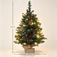 HOMCOM Kunstkerstboom met 86 Takken, 50 Warmwitte LED's, Besneeuwde Punten, Brandvertragend, 0,6 m(m-3)