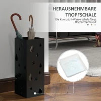 HOMCOM Paraplubak, 4 Haken, Lekbak, Staal, Zwart(m-5)