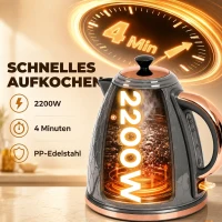 HOMCOM Wasserkocher, 2200W, Sichtfenster, Filter, Schnellkocher, Grau(m-4)