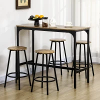 HOMCOM Ensemble table haute et 4 tabourets avec Repose-Pieds, métal noir et aspect bois pour cuisine salle à manger(m-10)