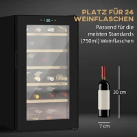 HOMCOM Wijnkoelkast voor 24 flessen, instelbare temperatuur van 5 tot 20° C, LED-verlichting, zwart, 43 x 45 x 75 cm(m-7)