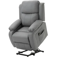 HOMCOM Elektrische opsta-fauteuil, afstandsbediening, kunstleerbekleding, gestoffeerde fauteuil met opsta-functie, Grijs(m-10)