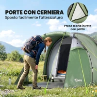 Outsunny Tenda da Campeggio 2 Posti con Telo Impermeabile e Porte con Cerniera, 426x206x15 cm, Verde Scuro(m-5)
