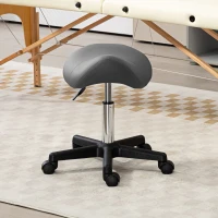 HOMCOM Rollende Kruk, zadelvormige zitting, hoogte verstelbaar, 360° draaibaar, kunstleer, grijs, 48 x 47 x 45-59 cm(m-7)