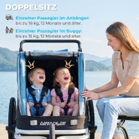 AIYAPLAY Fahrradanhänger für Kinder, 2-Sitzer, 2-in-1 faltbarer Kinderfahrradanhänger mit verstellbarem Sitz und Gurten, Blau(m-5)