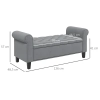 HOMCOM Zitbank Polsterbank Bedbank, Knoopstiksel, Fluweelachtige Afwerking, 126 cm x 48,5 cm x 57 cm, Grijs(m-3)
