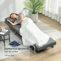 HOMCOM Fotoliu Extensibil 3 în 1 cu Spătar Reglabil pe 5 Nivele, din Material cu Efect de In, 73x78x81 cm, Gri Închis(m-8)