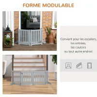 PawHut Barrière de Sécurité Chien Pliable Double Face en Bois, 4 Panneaux avec Porte, Pieds de Support, 205 x 60 cm, Gris(m-5)