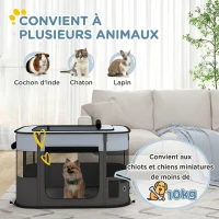 PawHut Parc enclos pliable pour chien chat petits animaux en tissu Oxford avec rangement 84 x 64 x 53 cm gris et noir(m-4)