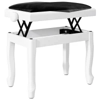 HOMCOM Banchetă de Pian Înălțime Reglabilă 45-56 cm Banchetă de Pian cu Șezut Catifea Picioare din Lemn Sarcină 120 kg Alb(m-1)