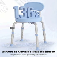 HOMCOM Cadeira de Duche Giratória 360° para Idosos com Encosto Antiderrapante e Altura Regulável em Alumínio Azul Claro(m-6)