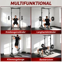 SPORTNOW Power Tower freistehend Dip Station mit Langhantelablagen, Kraftturm bis 200 kg aus Stahl, Schwarz(m-4)