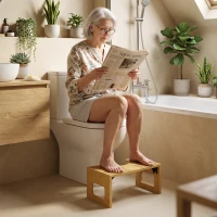 HOMCOM Toilettenhocker Bambus klappbar Badezimmer Hocker Badhocker Rutschfest Klohocker für Erwachsene Zuhause, Eiche(m-8)