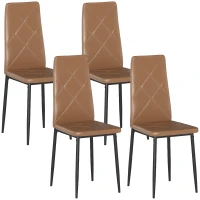 HOMCOM Set di 4 Sedie da Pranzo Moderne con Schienale Alto in Finta Pelle e Acciaio, 41x50x97 cm, Marrone(m-1)
