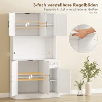 HOMCOM Küchenschrank, 180,5 cm, Vorratsschrank, Arbeitsfläche, Kabelloch, verstellbare Regale, MDF, Weiß(m-5)