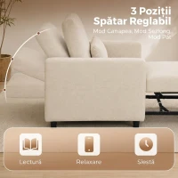 HOMCOM Fotoliu Extensibil 3 în 1 Pliabil cu Spătar Reglabil, Material cu Aspect de In, 78 x 94,5 x 83 cm, Alb Crem(m-5)