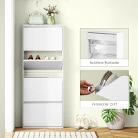 HOMCOM Smalle Metalen Schoenenkast voor Maximaal 8 Paar Schoenen, 4 Klaplades, voor Hal en Entree, Wit(m-8)