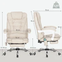 Vinsetto Fauteuil de bureau massant et chauffant, chaise de bureau, hauteur réglable, dossier inclinable, 65x70x111-119cm, crème(m-3)
