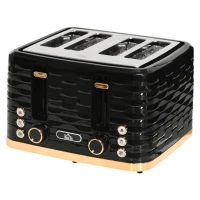 HOMCOM 4-Sleuven-Toaster, golfdesign, meerdere functies, kruimellade, Zwart(m-10)