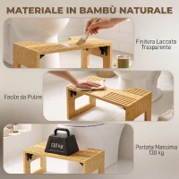 HOMCOM Sgabello da Toilette Pieghevole in Bambù, Sgabello Poggiapiedi per WC con Piedini Antiscivolo, per Bagno, Rovere(m-7)