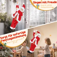 HOMCOM Kerstman 60 cm Zingend en Klimmend Kerstman met Geschenk Touw Soundfunctie Indoor, Rood(m-4)