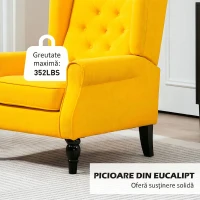 HOMCOM Fotoliu pentru Dormitor în Stil Francez cu Șezut Generos și Picioare din Lemn pentru Living și Birou, Galben(m-7)