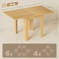 HOMCOM, Masă de Dining Extensibilă, Pentru 4-6 Persoane, din Lemn și Oțel, 140x80x77,5 cm, Culoare Lemn(m-3)