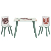 ZONEKIZ Zitgroep voor kinderen 3-8 jaar, 1 tafel & 2 stoelen, schattig dierenmotief, groen(m-10)