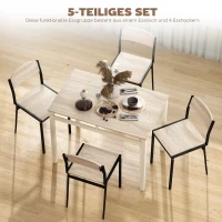 HOMCOM Compact 5-delige eettafelset – rechthoekige tafel + 4 stoelen, eikenlook(m-5)