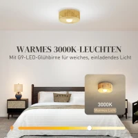HOMCOM Plafondlamp, hangende boho-plafondlamp met G9 LED-fitting, rond lampscherm van henneptouw(m-5)