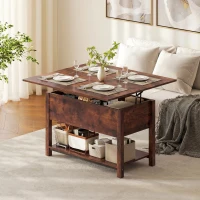 HOMCOM Table basse relevable et extensible table de salon avec compartiment caché étagère ouverte 100x45x50,5cm brun rustique(m-10)