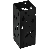 HOMCOM Paraplubak, 4 Haken, Lekbak, Staal, Zwart(m-10)