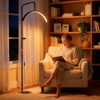 HOMCOM LED Halbmond Wimpern Lampe mit Telefonhalter 350° Drehbar Beauty-Ringlicht Warme Lampe mit Einstellbar Höhe(m-7)